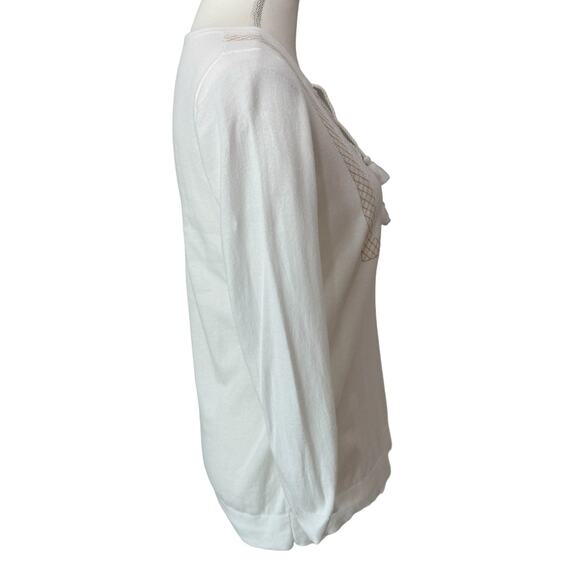 J. Crew Summer Sweater Top Size S Tassel Tie Embroidery Stitch Boho Neutral - Picture 3 of 8